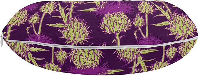 Ambesonne Thistle Travel Pillow Neck Rest, Graphic Background with Vibrant Colored Scottish Thistles Pattern, Memory Foam Traveling Accessory for Airplane and Car, 12", Yellow Green and Purple
