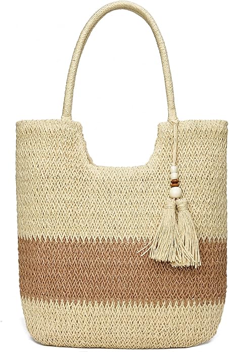 Straw Beach Bags for Women Woven Beach Tote Bag Casual Boho Large Shoulder Handbags Purse for Vacation Holiday