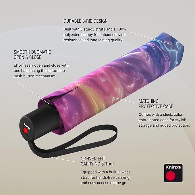 Knirps A.200 Medium Duomatic Windproof Umbrella for Adults – Automatic Open Close 38.5" Canopy, Travel Case Included