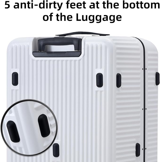 29 Inch Aluminum Checked Luggage with Side Opening Zipper, 40 * 37 * 77cm, 113L, Lightweight Hardshell ABS+PC Suitcase with TSA Lock, 360° Universal Wheels, White