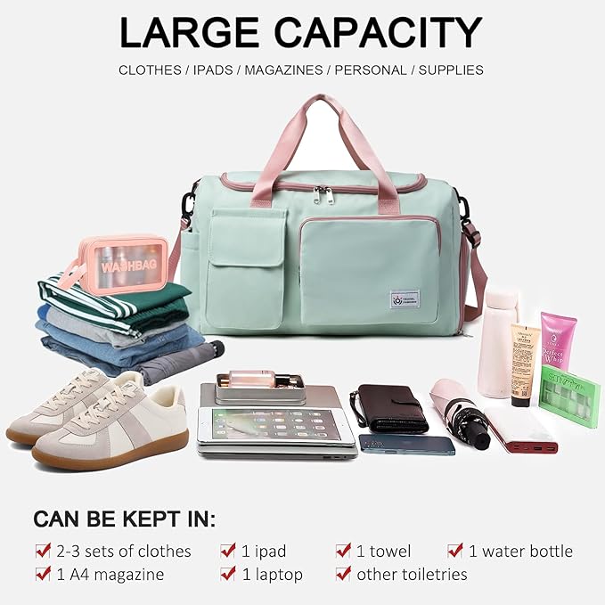 Small Gym Bag for Women, Travel Duffle Bag Carry On Weekender Bag with Shoe Compartment