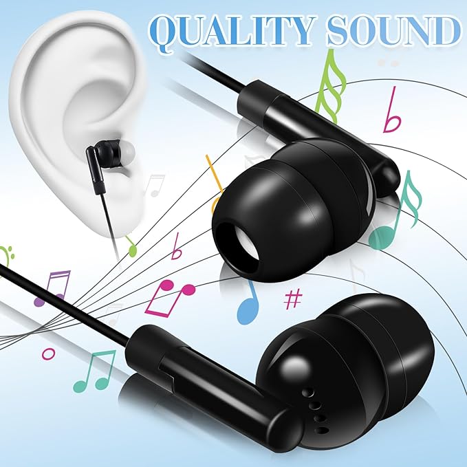 Kanayu 100 Packs Earbuds Bulk Basic Student Earphone Individually Bagged 3.5 mm Headphones for Schools Classrooms Library Teens Gift(Black, White)