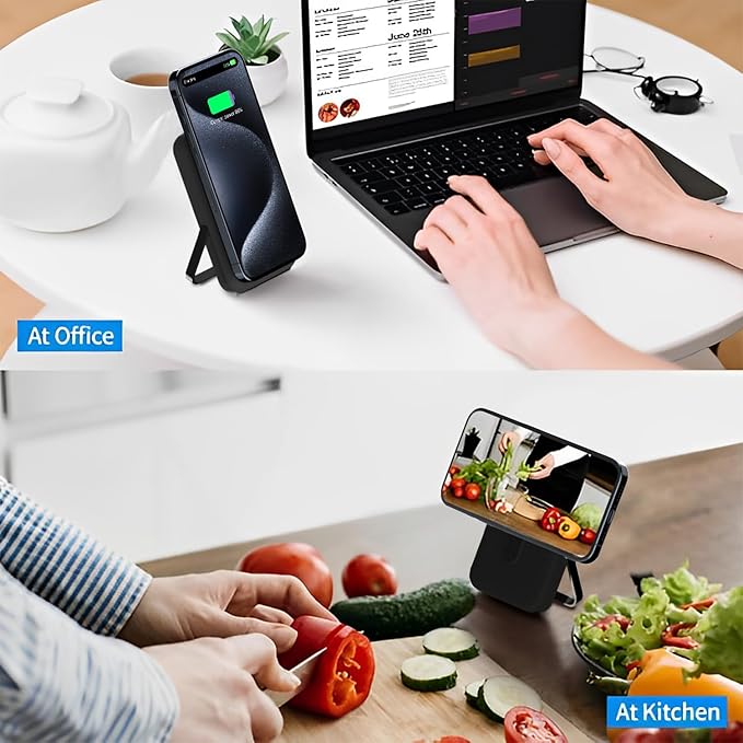 Magnetic Power Bank, 10000mAh Wireless Portable Charger, 22.5W Wireless Battery Pack with LED Display, Portable Phone Charger with Stand for iPhone 17/16/15/14/13 Series (Black)
