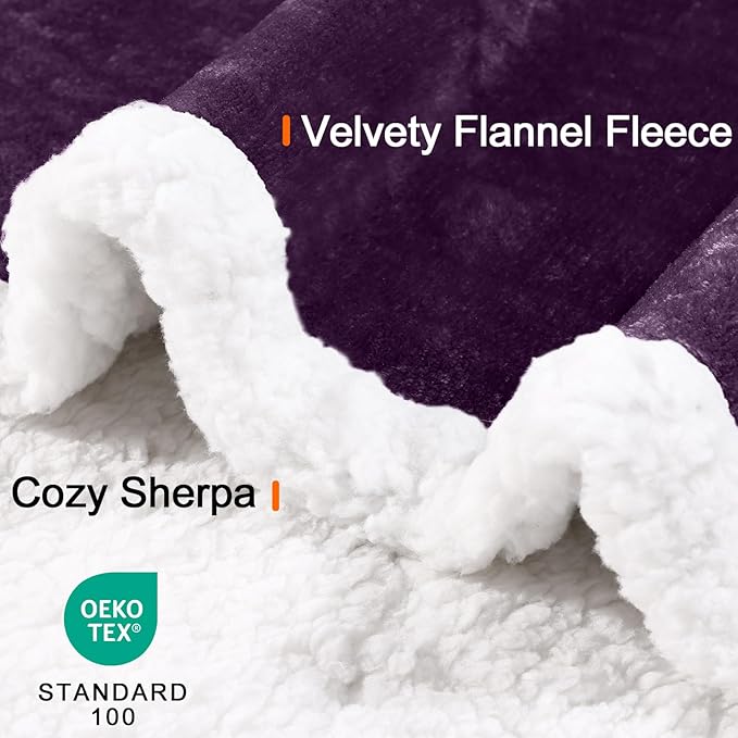 Smiry Waterproof Blanket Throw for Large Dogs, Soft Reversible Dog Blanket for Sofa Couch Bed, Washable Leakproof Sherpa Fleece Furniture Couch Protector(50"x60", Dark Purple/White)