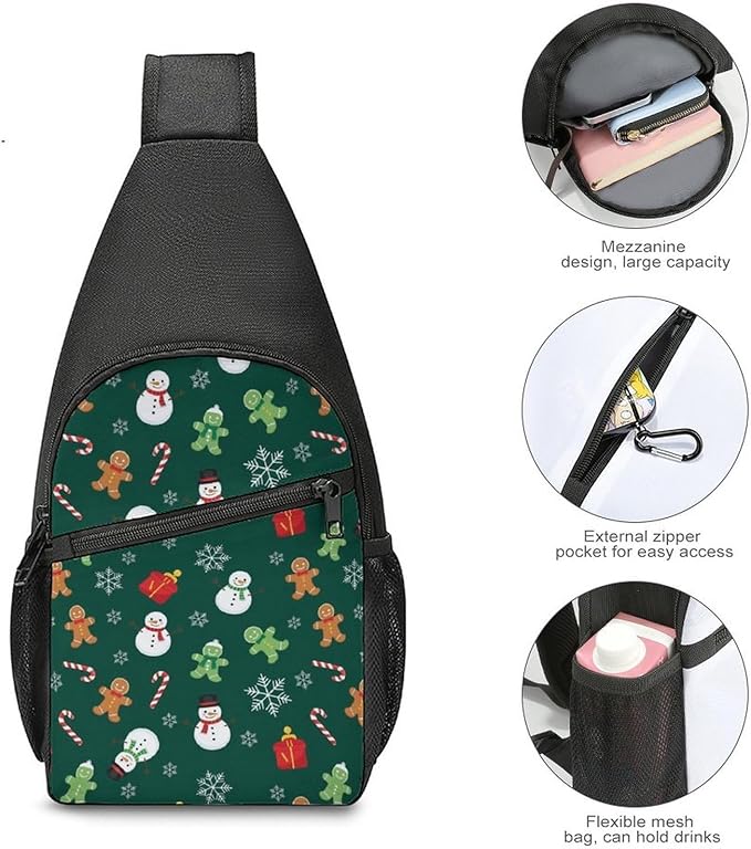 SWEET TANG Anti Theft Sling Chest Bag Shoulder Backpack Christmas Gingerbread Green Crossbody Bags Gym Sack, Polyester Daypack Lightweight for Men Women Travel Gym Sport Hiking