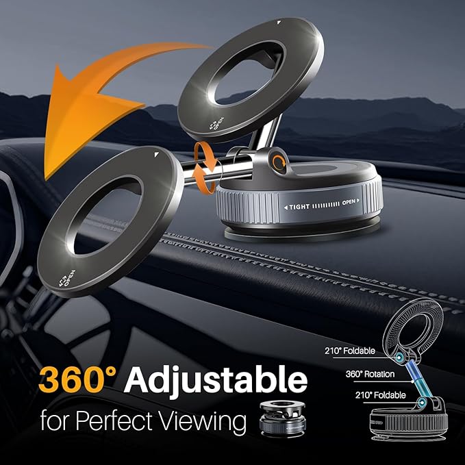 360 Adjustable Vacuum Magnetic Phone Holder for Car, 118LBS Nano Gel Suction Cup Phone Mount, Universal 360 Dashboard Phone Holders for Your Car for Magsafe iPhone 17 16 Air Pro Max