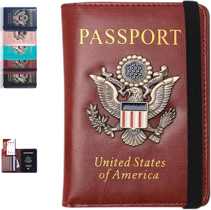 Passport Holder Cover Travel Wallet RFID Blocking Passport Wallets Family Passport Organization Personalized Wallet Case for Men and Women Travel Must Haves(Burgundy)