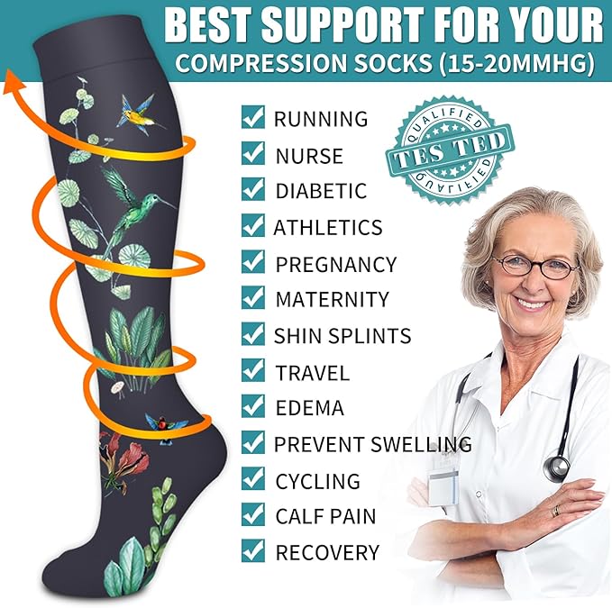 Laite Hebe Compression Socks for Women & Men Circulation(6 pairs)-Graduated Supports Socks for Running, Athletic Sports