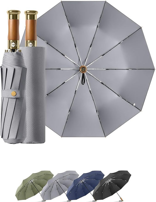 Rain Cats Large Umbrella 45 Inch diameter Umbrellas for rain Strong10 Ribs Fiberglass Windproof big Compact Automatic portable Folding Travel/Thick Fabric/Wood handle