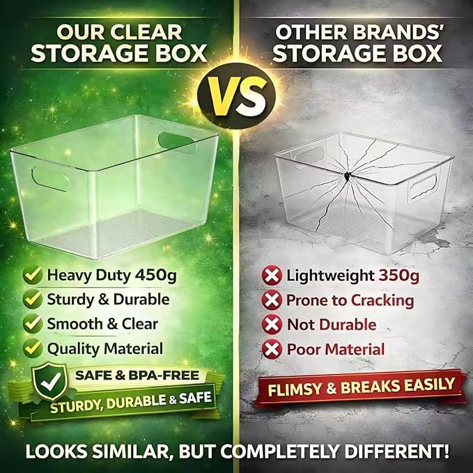 Joymeezo 8 Pack Large Clear Plastic Storage Bins, Refrigerator Cabinet Organizers with Handles for Pantry Organization and storage, Perfect for Home Organization, Kitchen, Laundry, Office& Garage