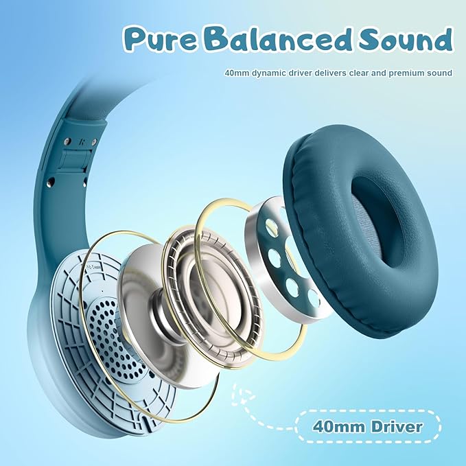 USB Type C Kids Headphones, Wired Headphones for Kids with Microphone 85/94dB Volume Limit, Stereo Sound Portable Over Ear Headphones for School/Travel/Tablet/iPad, Gradient Green
