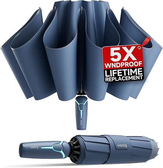 Windproof Travel Umbrella for Rain, Withstand 85MPH Winds, 54 Inch Automatic Reverse Fold Umbrellas Easy Auto Open Close, Portable Compact Umbrella Includes Cover Bag, Perfect for Travel, Car, Commute, Women Men, Backpack