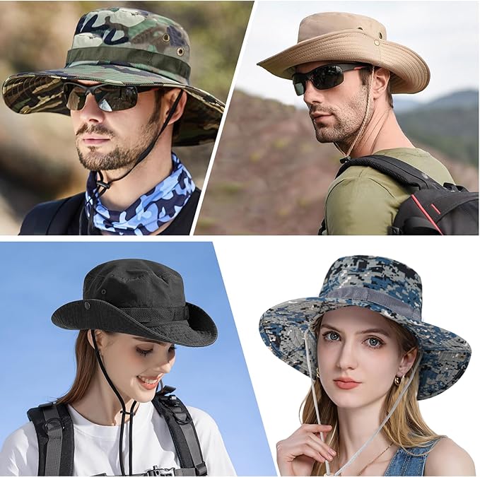 Sun Hats for Men Women Boonie Hat UPF 50+ Bucket Hat Wide Brim UV Protection Fishing Hiking Safari Outdoor Hats