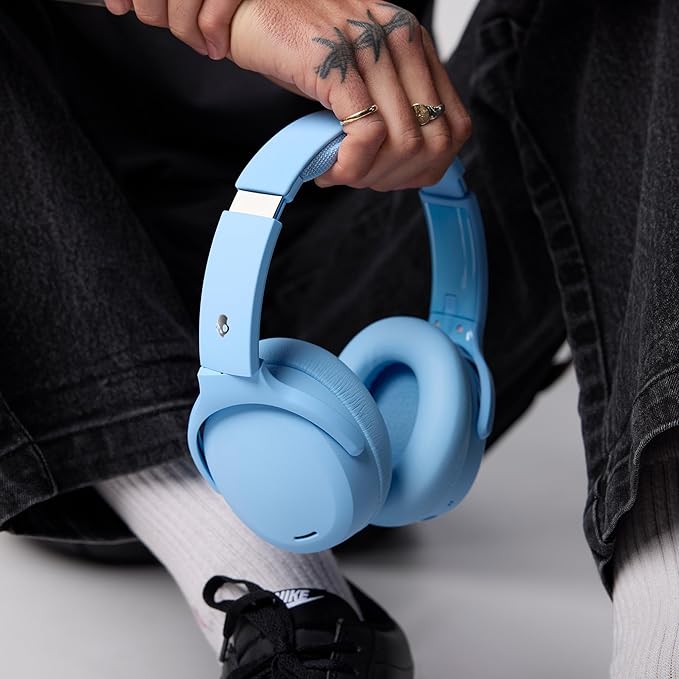 Skullcandy Crusher ANC 2 Wireless Over-Ear Bluetooth Headphones with Multi-Sensory Bass, Active Noise Cancelling, Up to 60 Hours Battery, Microphone for iPhone Android - Preppy Blue