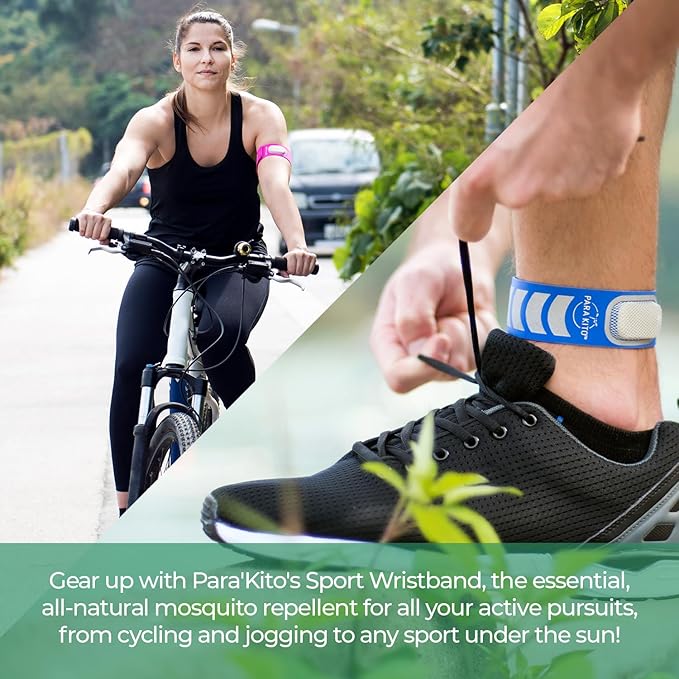 PARA'KITO Mosquito Insect & Bug Repellent Wristband - Waterproof, Outdoor Pest Repeller Bracelet w/Natural Essential Oils - Sport Edition (Black)