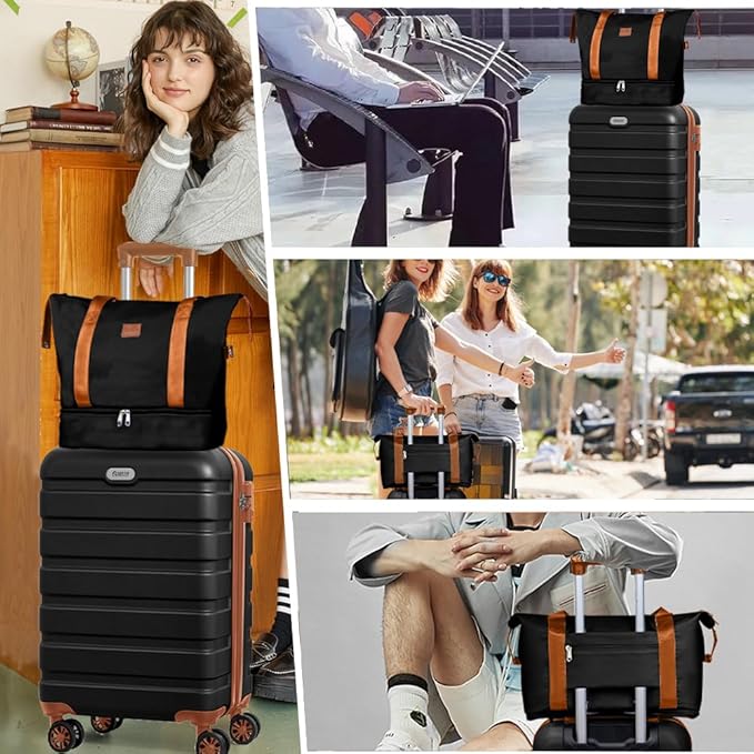 AnyZip Luggage Set 5 Piece PC ABS Hardshell Lightweight Suitcases for Travelling with 4 Universal Wheels TSA Lock Carry on Suitcase Black Brown