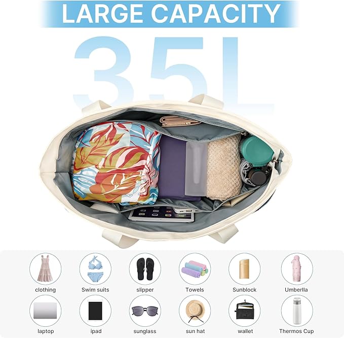 G4Free Beach Bag,Waterproof Beach Tote Pool Bags for Women,Compatible with Stanley Cup,Foldablefor Weekender Travel