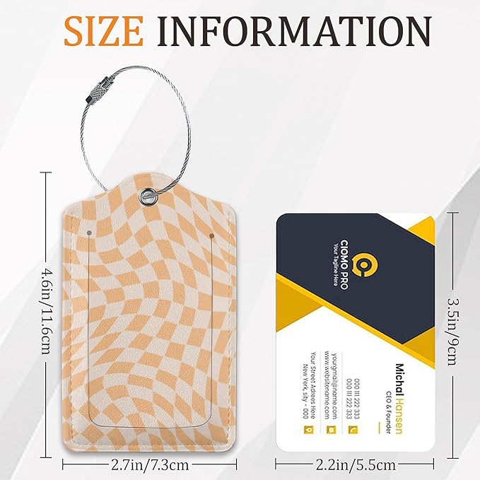 Colorful Wavy Checkered 3 Pack Luggage Tag for Suitcase, Unique Leather Travel Tags Identifiers with Privacy Name Address Labels & Durable Steel Loop for Women Men Travel