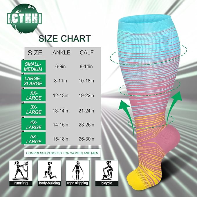 3 Pack Plus Size Compression Socks for Women & Men, Extra Wide Calf Knee High Stockings for Circulation Support