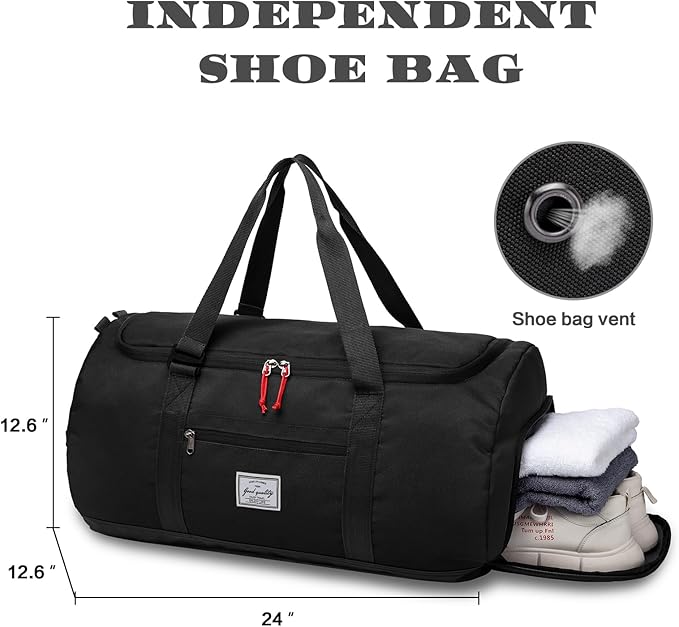 Lyweem 60L Duffle Bag for Men Travel Duffel Bag Large Size for Women Weekender Overnight with Shoes Compartment Multifunctional Gym Bags, Black