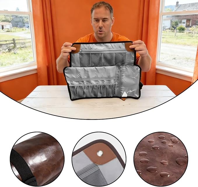 Men's Toiletry Travel Bag, Bathroom Bag For Traveling，Large 21-Inch Roll-Up Dopp Kit, Waterproof PU Leather Compact Organizer for Shaving & Bathroom Essentials