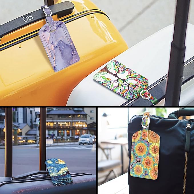 FINTIE 2 Pack Luggage Tags, Leather Name ID Labels with Privacy Cover for Travel Bag Suitcase, Theme - Lilac Marble