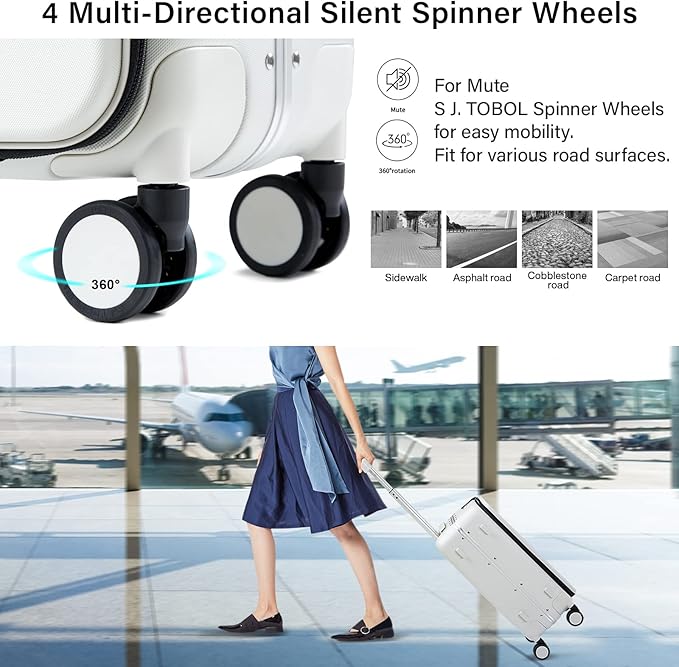 MILADA Carry On Luggage 22x14x9 Airline Approved Spinner Wheels TSA Luggage 20 Inch Hard Shell Suitcases Front Opening Pocket Rolling Aluminum Frame Travel Luggage,Smoke White