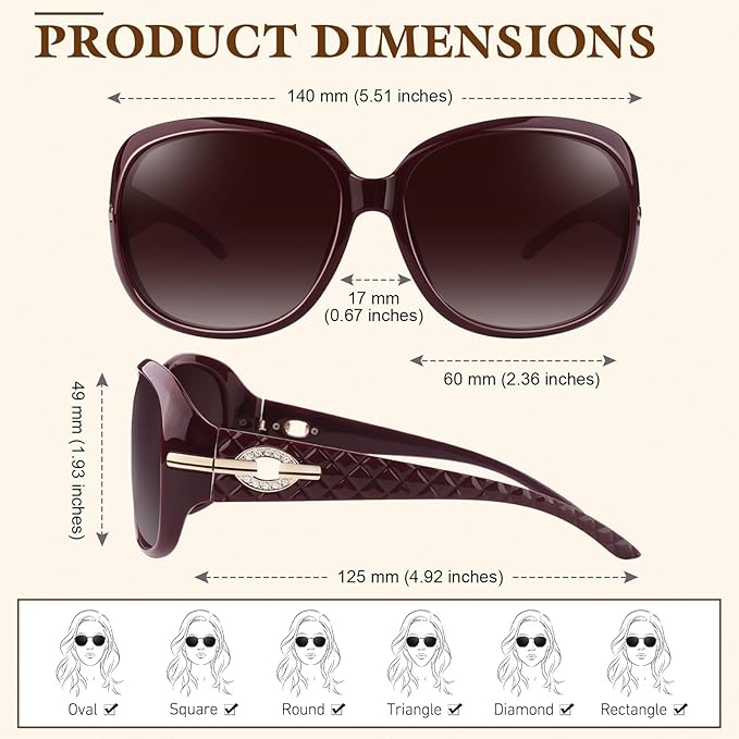 Sunier Sunglasses Womens Polarized Trendy Oversized Sun Glasses Fashion Ladies Shades 100% UV400 Protection S85