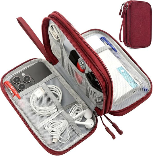 Electronic Cord Organizer Travel Case, Travel Cable Organizer Bag, Waterproof Electronic Accessories Carry Pouch for Cable, Cord, USB, Charger, Phone, Power Bank, Earphone (Wine Red, Medium)
