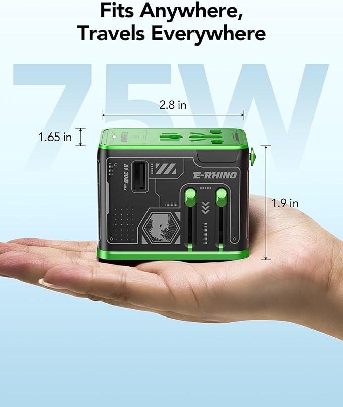 Mfish Universal Travel Adapter, 75w 5-Port International Plug Adapter, 1 USB-A, and 3 USB-C, Worldwide Wall Charger for EU/UK/AUS/CN Compatible with Over 200 Countries, Black