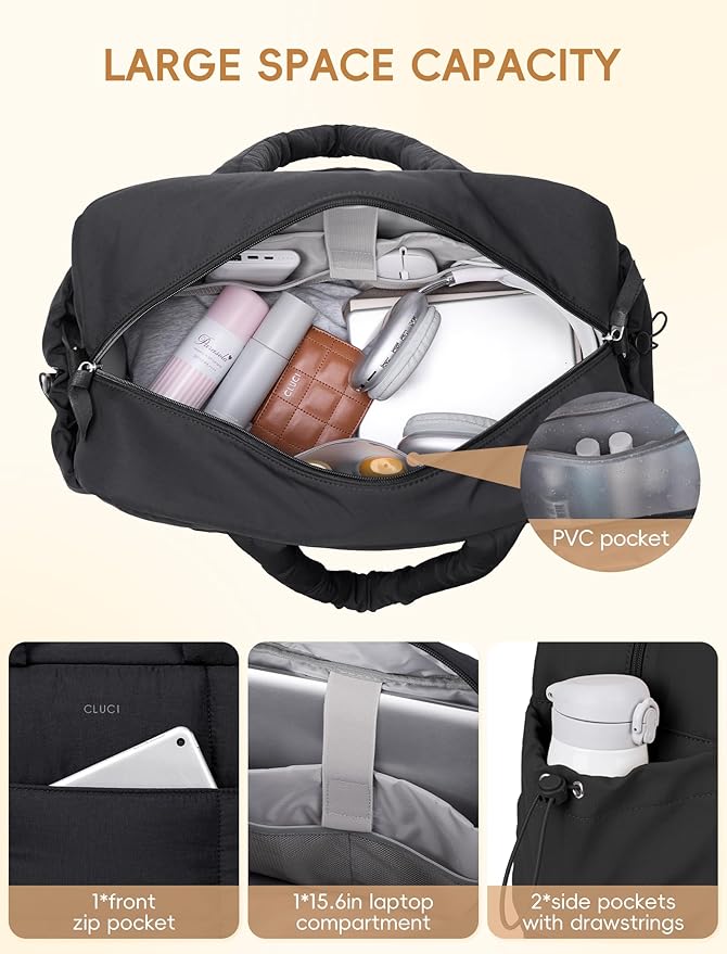 CLUCI Weekender Travel Bag for Women Puffer Tote Bag Carry On Duffle Overnight Bags with Shoe Compartment