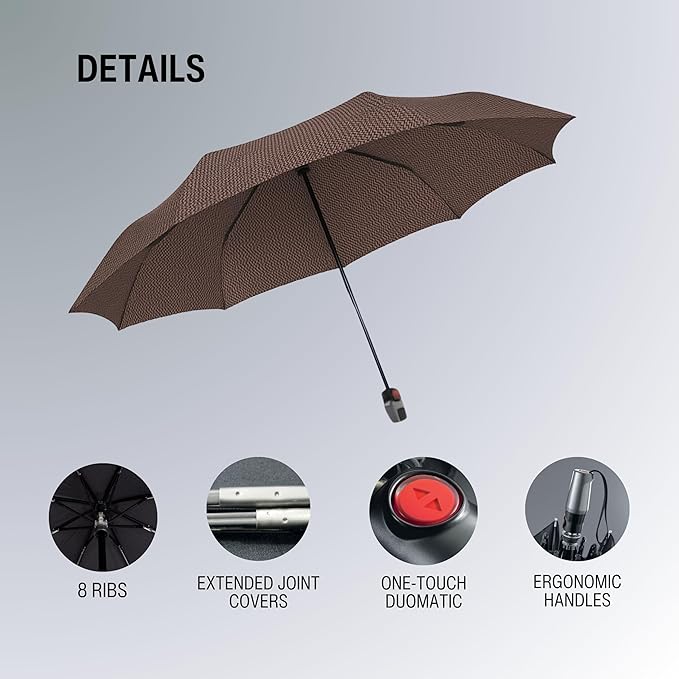 Knirps T.200 Duomatic Compact Rain Umbrella in Elemental Cinnamon – Wind Tunnel Tested to 93 mph, Aluminum Steel Fiberglass Frame, 38in Canopy, OEKO-TEX, High-Performance Automatic Travel Umbrellas