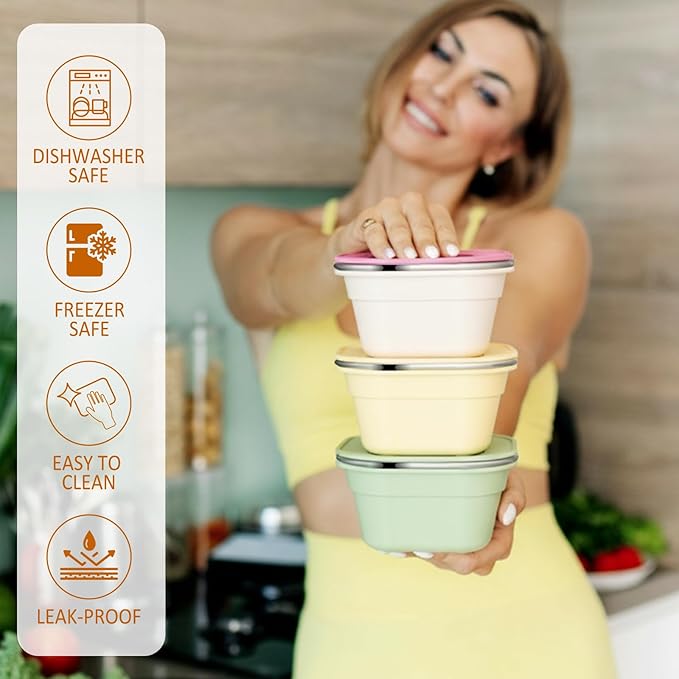 Teecyhooo 12 Pack Stainless Steel Snack Containers with Airtight Lids and Spoons, 13 oz Reusable Leak-proof Small Snack Lunch Box Food Storage Deli Containers for Fruit, Oats, Cookies, Meal Prep