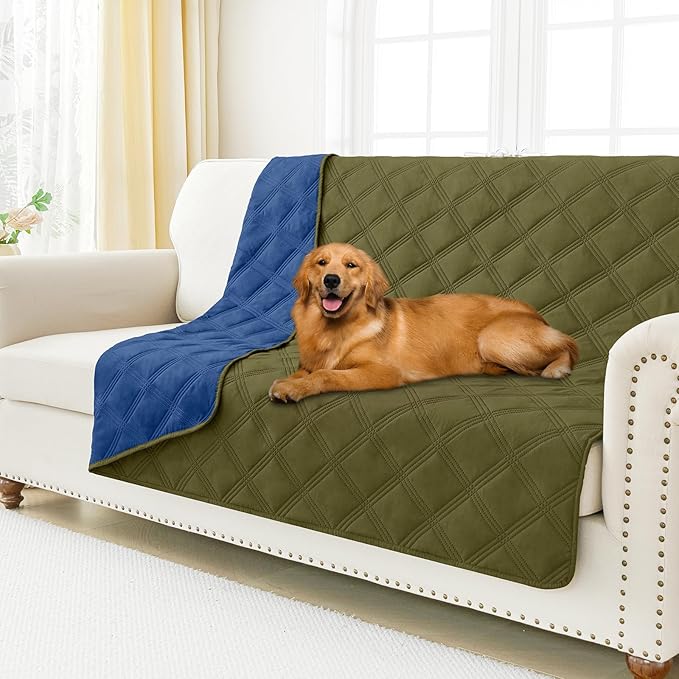Smiry Waterproof Dog Bed Cover Blanket 52x82, Soft Reversible Pet Blanket, Washable Leakproof Cats Dogs Couch Cover for Sofa, Couch, Furniture, Lattice, Green/Navy