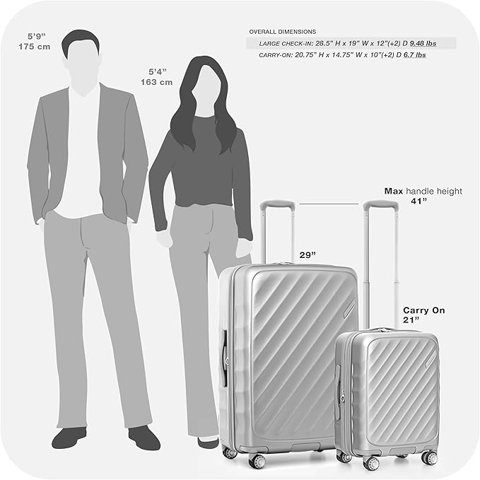 Traveler's Choice Elm Expandable Spinner Luggage Set, Matte Silver, 29" Large Checked