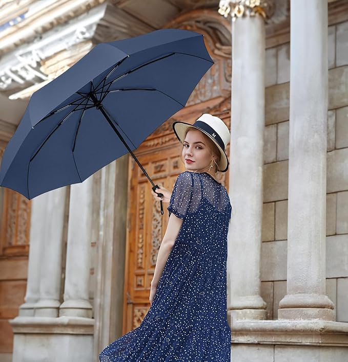 SIEPASA Two Pack The Original Portable Travel Umbrella - Umbrellas for Rain Windproof, Compact Umbrella for Wind and Rain, Backpack, and On-the-Go.(Navy Blue & Navy Blue, 2 Pack)