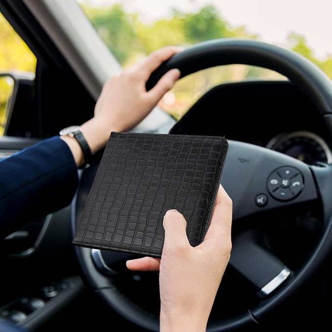 CoBak Car Registration and Insurance Holder - Small and Lightweight Vehicle Glove Box Car Organizer, Auto Truck Comparment Accessories Case for Essential Document, Driver License (Croco Black)