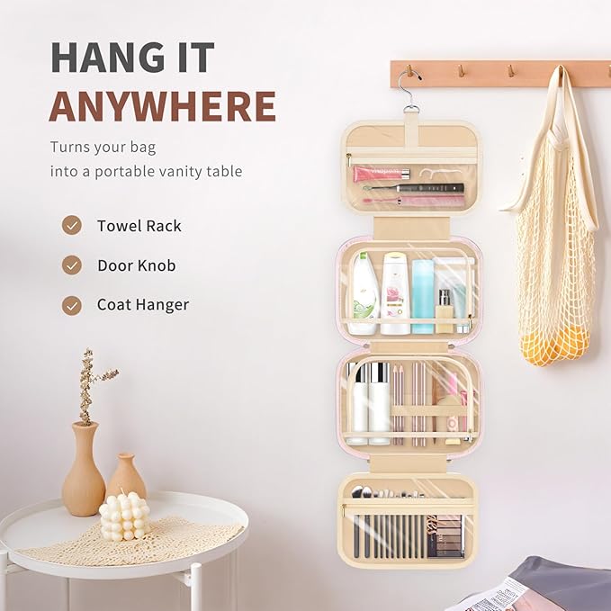 YOOLIFE Hanging Toiletry Bag for Women - Travel Toiletry Bag Makeup Bag, Portable Toiletries Cosmetic Bag, Airplane Travel Essentials - Letter P, Pink