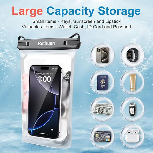 Large Floating Waterproof Phone Pouch, 2Pack Cell Phone Dry Bag for iPhone 17 16 15 14 13 Pro Max Galaxy S24 S23 S22 All Phones, Float Water Proof Bag for Beach Water Park (Frosted + Frosted)