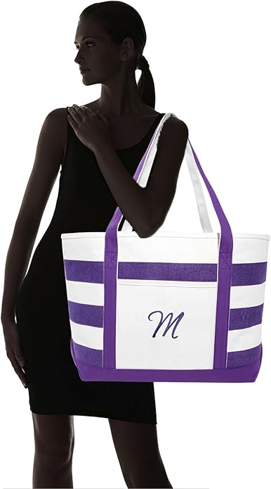 DALIX Monogrammed Beach Bag and Totes for Women Personalized Gifts Purple A - Z