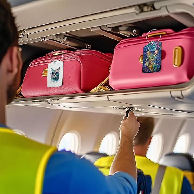 2 PCs Cat Stuff Luggage Tag, Suitcase Tags with Privacy Flap and Metal Loop, Luggage Tags for Suitcases, Identifiers Travel Essentials Bag Tag, Cat Lovers Gifts for Women Girls Friends Sister