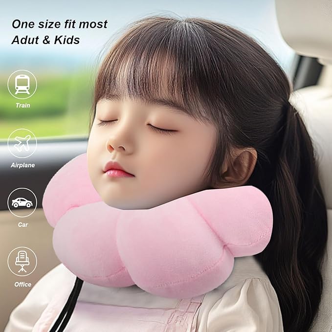 Flower Travel Neck Pillows for Airplanes Breathable Cotton U-Shaped Neck Pillow for Kids & Adults Head Neck Chin Support Rest Pillow for Traveling,Car,Train,Bus,Recline,Home,Office,Light Blue