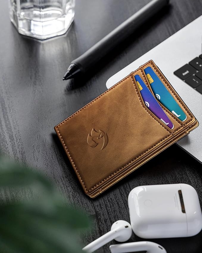 Housmai Magnetic Closure Slim Wallet for Men with Money Clip Gift Boxed,Genuine Leather Front Pocket Wallet, 3.9"x 2.7", RFID Blocking