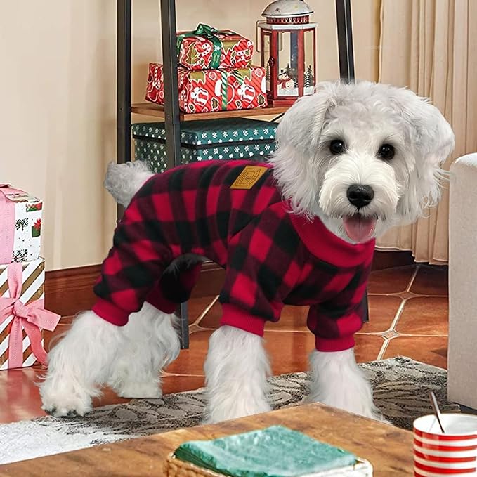 XPUDAC Dog Christmas Pajamas Plaid Dog Clothes for Small Medium Dogs Girl Boy Fleece Pet Sweater for Winter Christmas(Large)