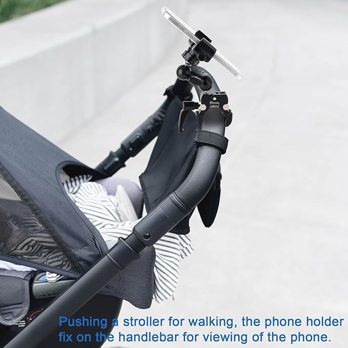 Phone Holder Clamp Mount for Treadmill/Spin Bike/Baby Stroller/Golf Cart/Music Stand/Microphone Stand/Handlebar,Compatible with 3.5~7.5" iPhone/Smartphone,360°Adjustable Aluminum Alloy Mount
