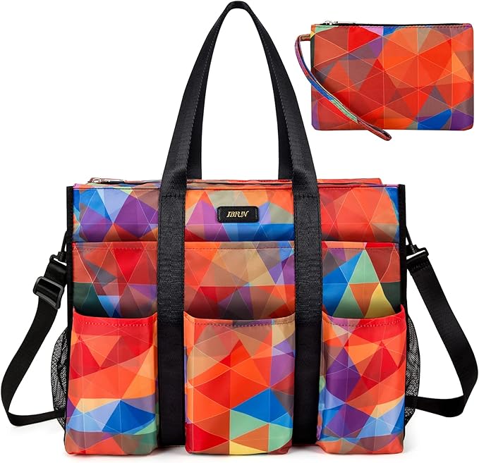 IBFUN Utility Tote Bag with 14/24 Pockets Zip Top Teacher Tote Bag for Teacher/Work Women