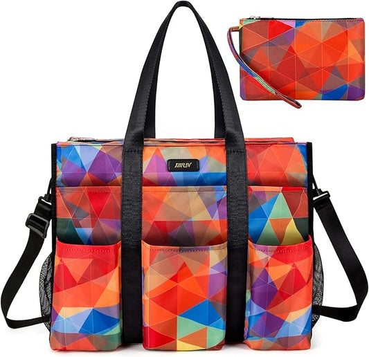 IBFUN Utility Tote Bag with 14/24 Pockets Zip Top Teacher Tote Bag for Teacher/Work Women