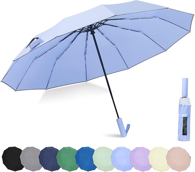 Windproof Compact Rain Umbrella for Travel 42/46 Inch Premium Fabric Auto Open Perfect for Purse and Backpack Portable Umbrella for Women and Men