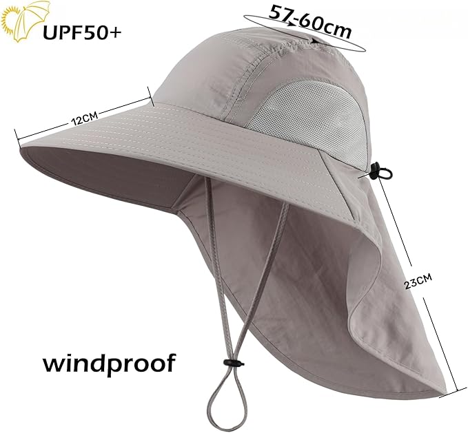 LLmoway Wide Brim Sun Hat with Neck Flap for Men Women Summer Outdoor UV Protection Breathable Fishing Hats with Strap