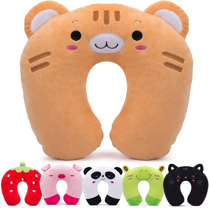 H HOMEWINS Travel Pillow for Kids,Toddler Neck Pillow Cute Animal Neck Head Chin Support Travel Accessories for Airplane, Car, Train,Recline(Cute Tiger)